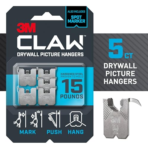 3M CLAW Trockenbau-Bilderaufhänger: Drywall Picture Hanger 15 lb. with Temporary Spot Marker / 5-pack (Silber) / 5-pack von 3M CLAW