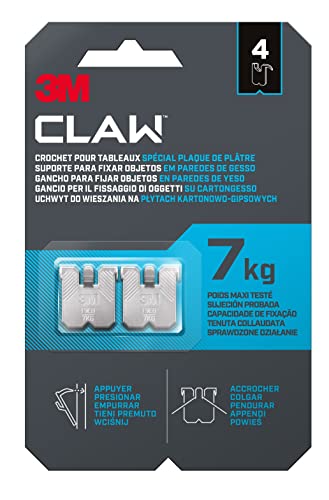 3M CLAW Gipskartonhaken für Gipskarton 7kg 3PH7-4WMR 4 Haken Stahl von 3M CLAW