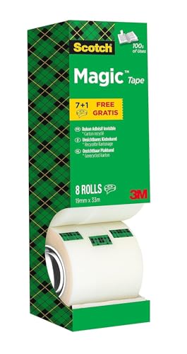 Scotch Magic Tape - Vorteilspack 8 Rollen, 19 mm x 33 m - Unsichtbares Klebeband für allgemeine Zwecke zur Reparatur, Etikettierung und Versiegelung von Dokumenten von Scotch