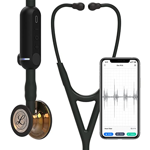 3M Littmann CORE Digital-Stethoskop, hochglanzpoliertes, kupferfarbenes Bruststück, schwarzer Schlauch, Schauchanschluss und Ohrbügel, 69 cm, 8863 von 3M Littmann