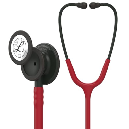 3M Littmann Classic III Stethoskop zur Überwachung, 5868, Black-Edition Bruststück, Schlauchanschluss und Ohrbügel in Schwarz, burgunderroter Schlauch, 69 cm von 3M Littmann