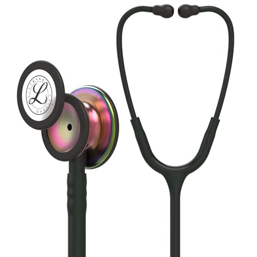 3M Littmann Classic III Stethoskop zur Überwachung, 5870, regenbogenfarbenes Bruststück, Schlauchanschluss und Ohrbügel in Schwarz, schwarzer Schlauch, 69 cm von 3M Littmann