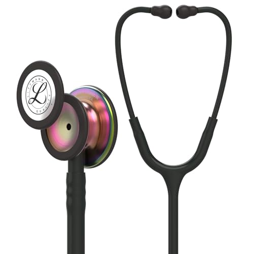 3M Littmann Classic III Stethoskop zur Überwachung, 5870, regenbogenfarbenes Bruststück, Schlauchanschluss und Ohrbügel in Schwarz, schwarzer Schlauch, 69 cm von 3M Littmann