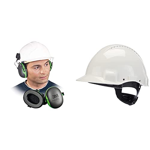 3M Peltor 3M Helmkapsel X1P3E, Helmbefestigung, SNR 26 dB, schwarz/grün Schutzhelm G3000, G30NUW, mit 3M Uvicator Sensor, ABS, mit Schweißband und Ratschensystem, belüftet, weiß, 1 Packung von 3M Peltor