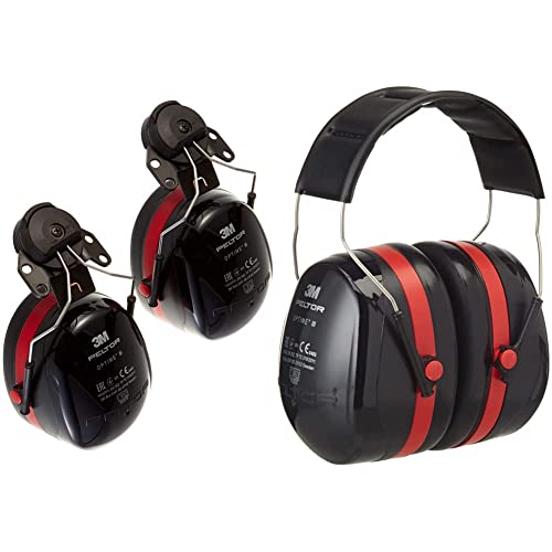 3M Peltor Optime III Kapselgehörschützer, 34 dB, Helmbefestigung & Optime III Kapselgehörschutz schwarz-rot - Größenverstellbare Ohrenschützer mit Doppelschalentechnologie für max. Dämpfung von 3M Peltor