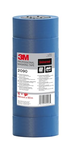 3M Pro 2090 Profi Malerband für glatte Oberflächen, UV-beständig, innen und außen, Vorteilspack mit 6 Rollen, 48 mm x 50 m von 3M Pro
