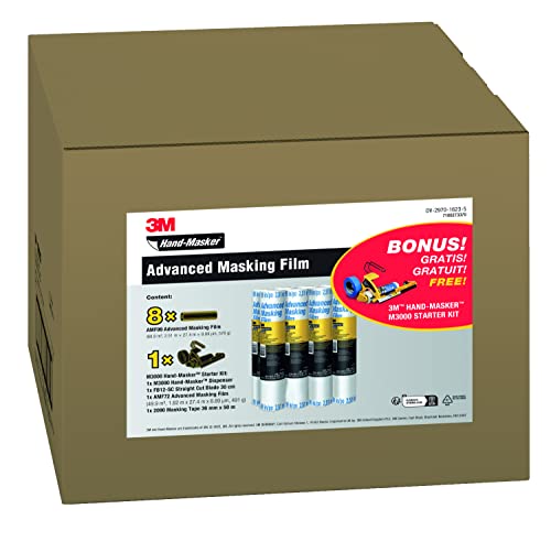 3M Pro Hand-Masker AMF99 Advanced Abdeckfolie PROMO PACK, 8 Rollen, 251cm x 27, 4m + M3000 Starter Kit GRATIS, blau von 3M
