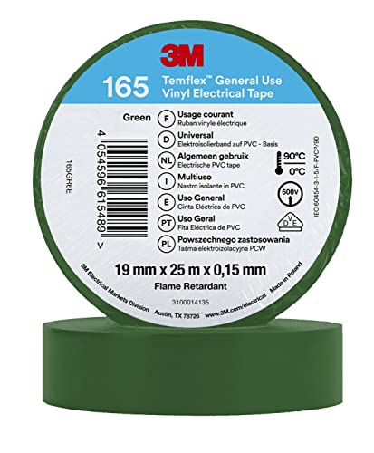 3M Temflex™ Vinyl-Isolierband 165, Grün, 19 mm x 25 m, 10 Rollen von 3M Temflex