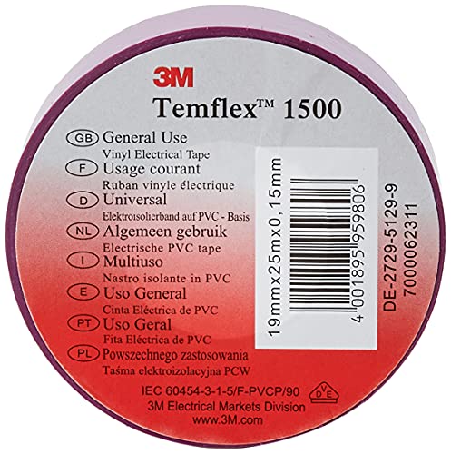 3M TVIO1925 Temflex 1500 Vinyl Isolierband, 19 mm x 25 m, 0,15 mm, lila von 3M Temflex