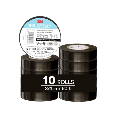 3M Temflex Mehrzweck-Vinyl Isolierband 165, schwarz, 19 mm x 18 m, 10 Rollen von 3M