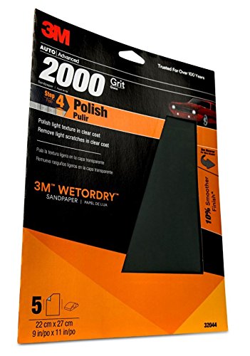 3 M (TM) Wetordry (TM) Schleifpapier, 32044, 2000 Körnung, 22,9 x 27,9 cm, 5 Blatt pro Pack von 3M