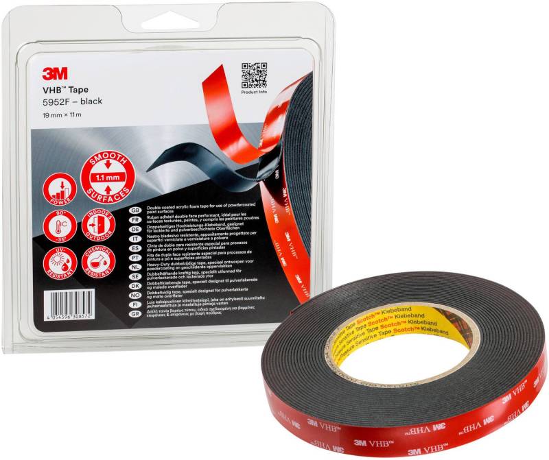 3 M 5952 F/Ips Klebeband Schwarz (L X B) 11 M X 19 Mm 1 St. Klebstoff Montageband B-Ware von 3M