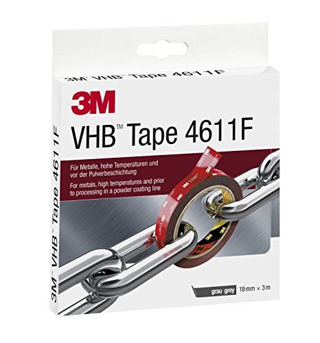 3M VHB 4611 Montage Klebeband doppelseitig - hohe Temperaturbeständigkeit, Verbindung von Aluminium, Edelstahl, verzinktem Stahl, Polycarbonat, ABS - 19mm x 3m, Grau, Dicke: 1.1mm (1-er Pack) von 3M VHB