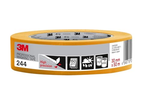 3M Pro 244 Profi Malerband - 1 Rolle 30 mm x 50 m - für scharfe Farbkanten, UV-beständig, innen und außen von 3M Pro