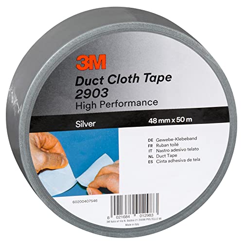 3M Universelles Gewebeklebeband 2903, Duct Tape, Starkes Panzertape, Reparatur Klebeband, Starke Klebkraft, leicht abreißbar, 48mm x 50m, Silber - 1 Rolle von 3M