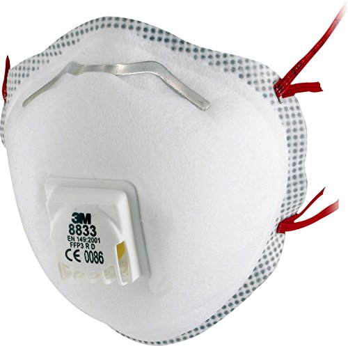 3M Atemschutzmaske 8833, FFP3-Feinstaub-Maske mit Ventil für reduzierte Wärmebildung, 10 Stück von 3M