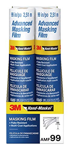 3M Hand-Masker Advanced AMF99-8C Abdeckfolie, 8 Rollen, 251,5 cm x 27,4 m, statische Haftung hält die Folie an Ort und Stelle, verhindert das Durchlaufen von Flüssigkeiten, abblätterfest, für den von 3M