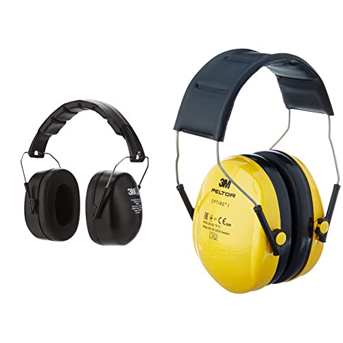 3M Kapselgehörschutz 90563E, Zusammenklappbarer Ohrenschützer, schwarz, 1 Stück & 3M Peltor Optime I Ohrenschützer H510A, Leichter Gehörschutz mit weichen Kissen, gelb, 1er Pack von 3M