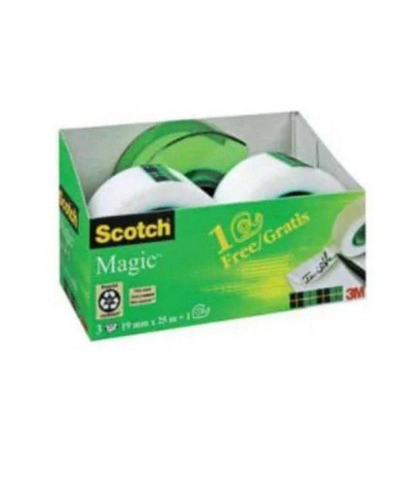 3M Klebeband Klebeband 3 Rollen 19 mm x 25 m + Handabroller (Packung, 3-St., Doppelseitiges Klebeband) Perfektes Set von 3M