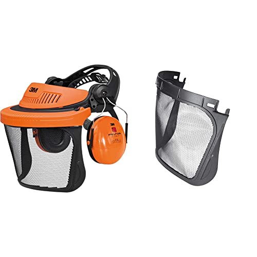 3M PELTOR G5V5CH51 G500 Gesichtsschutz und Gehörschutzkombination, Orange,36 & 5C-1 Netzvisier für Schutzhelm G22 G3000 und Multisystem G500, Edelstahl von 3M