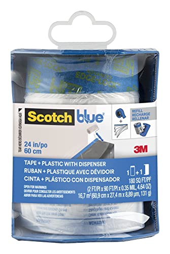 ScotchBlue Malerabdeckfolie mit Klebeband im Kunststoffspender, PTD2093EL-24-S, 60.9 cm x 27.4 m, 1 Rolle/Packung, Standard von ScotchBlue