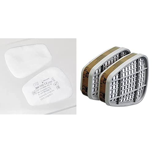 3M 5935 Partikel-Einlegefilter P3R, 10 Paar & 70071617933 Gas- & Kombi A2 Partikelfilter, 8 Stück, Weiß, Mittel, Polypropylen (PP) von 3M