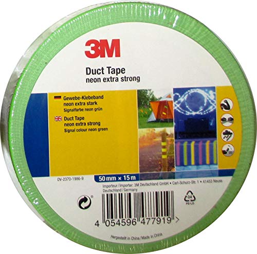 3M Premium Gewebeklebeband/Duct Tape, extra stark in Neon Signalfarbe (Neongrün) von 3M