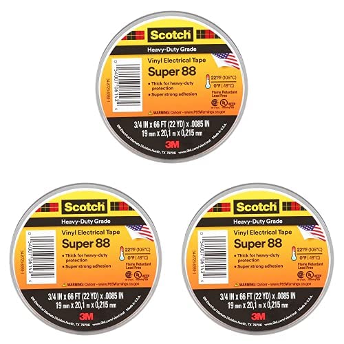 3M Scotch Super 88 Elektro Isolierband, Vinyl, schwarz, 19 mm x 6 m, 3er Pack 3M Scotch Super 88 Elektro Isolierband, Vinyl, schwarz, 19 mm x 6 m, 3er Pack von 3M