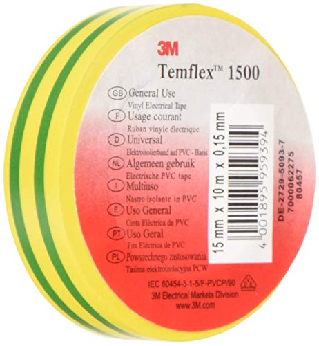 3M Temflex 1500 Vinyl Elektro-Isolierband, 15 mm x 10 m, 0,15 mm, Gelb/Grün TEMFLEX150015X10GY 3M Temflex 1500 Vinyl Elektro-Isolierband, 15 mm x 10 m, 0,15 mm, Gelb/Grün TEMFLEX150015X10GY von 3M Temflex