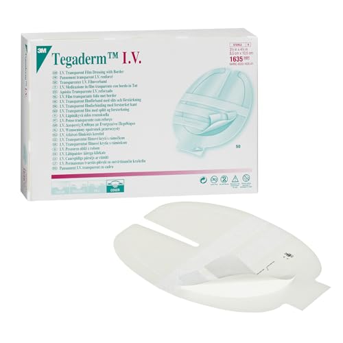 3M Tegaderm™ IV – 8,5 x 10,5 cm, steril, selbstklebender Verband, aus Polyurethan-Folie mit Rand aus TNT für mittlere Venuskatheter, Packung mit 50 Stück von 3M