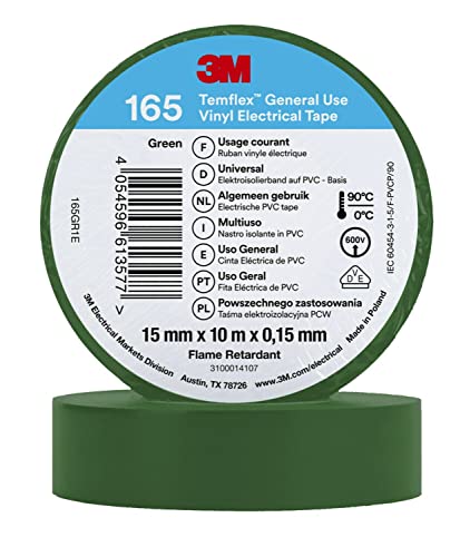 3M Temflex™ Vinyl-Isolierband 165, Grün, 15 mm x 10 m, 100 Rollen von 3M