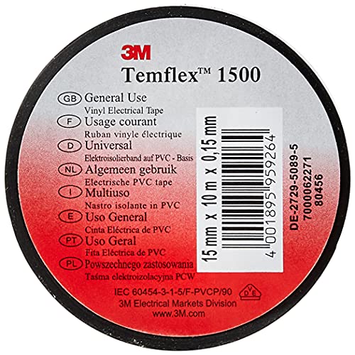 3M Temflex TSCH1510 Temflex 1500 Vinyl Elektro-Isolierband, 15 mm x 10 m, 0,15 mm, Schwarz 1 - Pack 3M Temflex TSCH1510 Temflex 1500 Vinyl Elektro-Isolierband, 15 mm x 10 m, 0,15 mm, Schwarz 1 - Pack von 3M