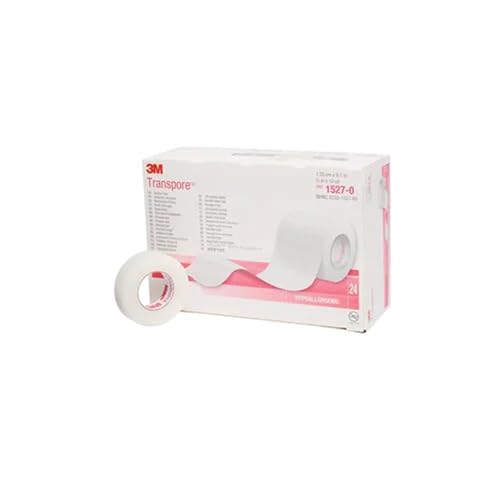 3M Transpore REF 1527-0 Medizinisches Pflaster Rollenpflaster 1,25cm x 9,1m – 24 Rollen pro Packung von 3M