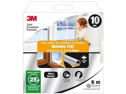 3M Universal-Tür-/Fensterdichtung, Premiumqualität, 2 bis 4,5 mm x 6 m, Weiß von 3M