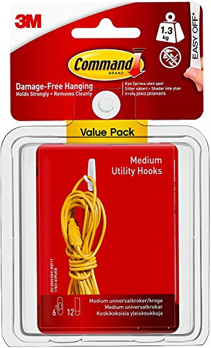 Command Medium Utility Hooks - Value Pack of 6 Hooks and 12 Command Adhesive Strips - Suitable for hanging items up to 1.3KG von Command