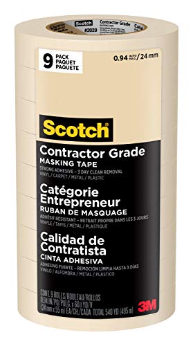 Scotch Abdeckband für Bauunternehmer, hellbraun, Klebeband für den allgemeinen Gebrauch, Multi-Surface-Klebeband, 2,4 cm x 60,1 m, 9 Rollen von 3M