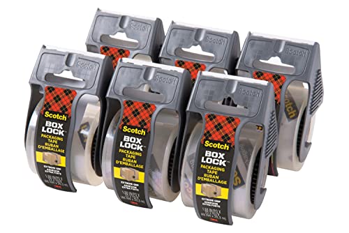 Scotch Box Lock Verpackungsklebeband - 6 Rollen mit Abroller, 48 mm x 20,3 m - Starkes Versand- und Verpackungsklebeband - Ideal zum Verpacken von Paketen und Kartons von Scotch