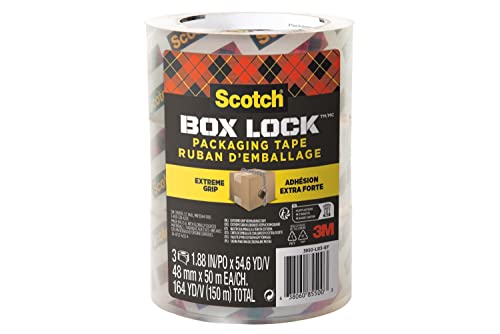 Scotch Box Lock Verpackungsklebeband - 3 Rollen, 48 mm x 50 m - Starkes Versand- und Verpackungsklebeband - Ideal zum Verpacken von Paketen und Kartons von Scotch
