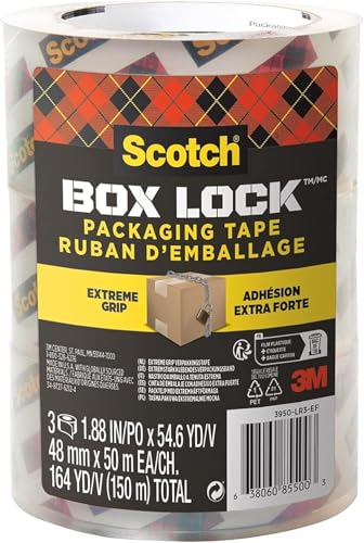 Scotch Box Lock Verpackungsklebeband - 3 Rollen, 48 mm x 50 m - Starkes Versand- und Verpackungsklebeband - Ideal zum Verpacken von Paketen und Kartons von Scotch