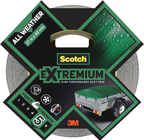 Scotch Extremium Gewebeband All Weather, 27 m x 48 mm, Hochleistungs-Klebeband für den Außenbereich, Panzertape - Wasserdichtes, Wetterfestes Reparaturband zum Befestigen und Abdichten von ScotchBlue