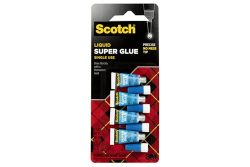 Scotch Sekundenkleber-Flüssigkeit, 4 Stück Einwegröhrchen. je 482 ml, schnell trocknende Flüssigkeitsformel (AD114), Verpackung kann variieren von Scotch