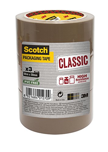 Scotch Verpackungsklebeband Classic, Starkes Paketklebeband, Packband, 3 Rollen, 50 mm x 66 m, Braun von Scotch