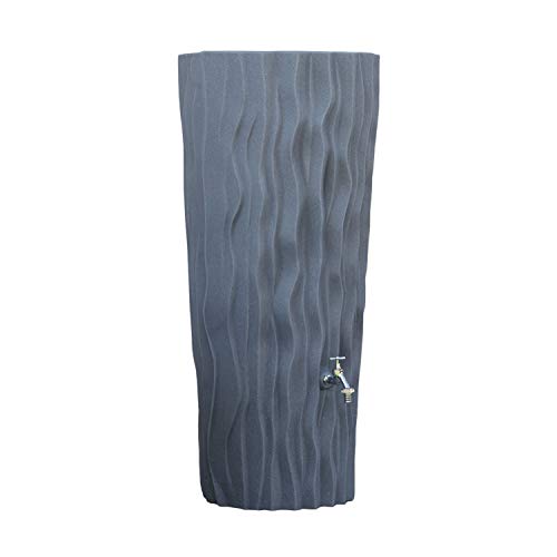 Regentonne grau Regenwassertank Alana 160 Liter aus UV- und witterungsbeständigem Material. Regenwassertonne mit integrierter Pflanzschale und hochwertigen Messinganschlüssen von 3P Technik Filtersysteme