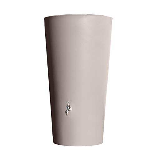 Regentonne Regenwassertank Rainbowl Flower 150 Liter Taupe aus UV- und witterungsbeständigem Material. Regenwassertonne mit integrierter Pflanzschale und hochwertigen Messinggewinde von 3P Technik Filtersysteme