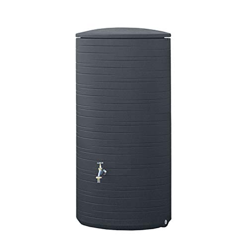 Regentonne anthrazit Regenwassertank Novara 280 Liter aus UV- und witterungsbeständigem Material. Regenfass BZW. Regenwassertonne mit kindersicherem Deckel und hochwertigen Messinganschlüssen von 3P Technik Filtersysteme