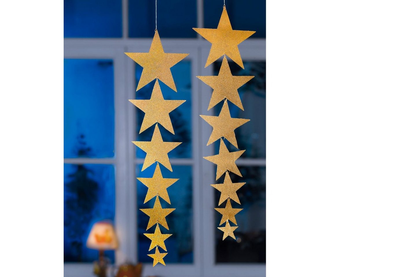 3PAGEN Christbaumschmuck Folien-Mobile Sterne goldfarben Girlande Weihnachtsschmuck 64 cm lang von 3PAGEN