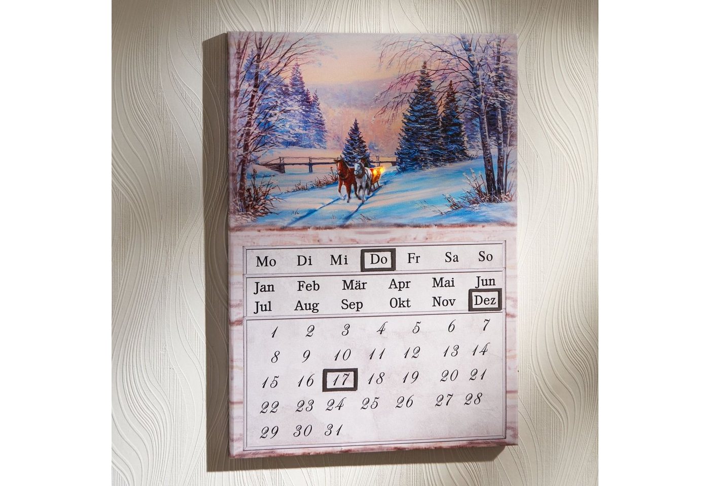 3PAGEN LED Dekolicht Ewiger LED-Kalender Winterlandschaft Dauerkalender Wandkalender 2024 D von 3PAGEN