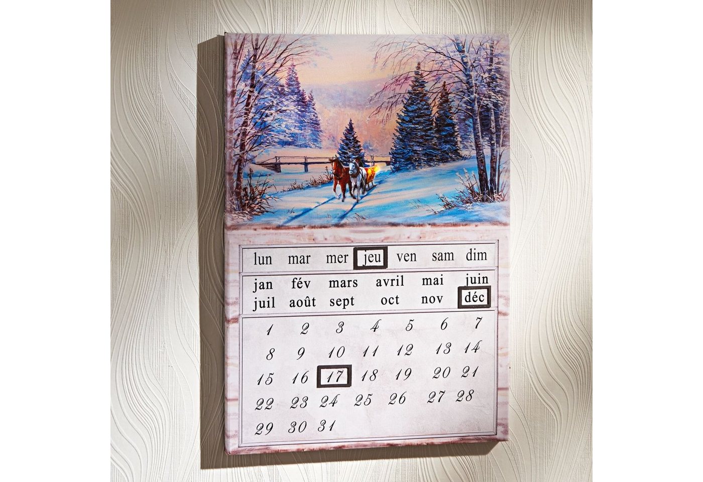 3PAGEN LED Dekolicht Ewiger LED-Kalender Winterlandschaft französisch Dauerkalender Wandkal von 3PAGEN