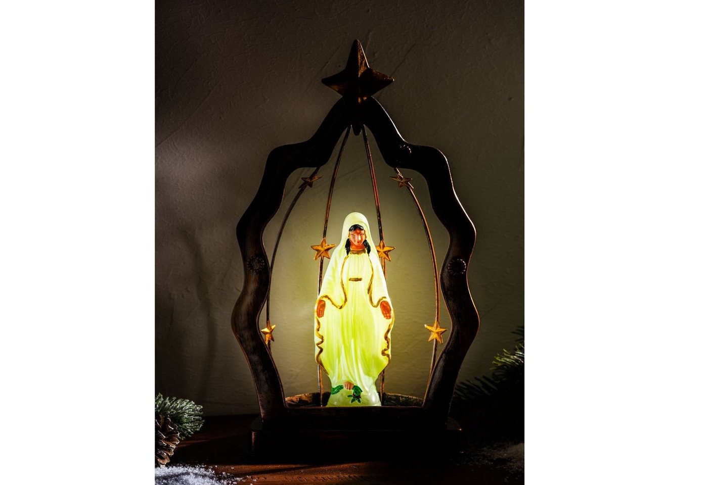 3PAGEN LED Dekolicht Leuchtende Madonna Weihnachtsdeko 30cm Maria Figur im Metall Rahmen Sc von 3PAGEN