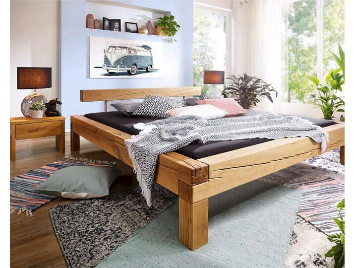 3S Frankenmöbel »Bella Notte II« Massivholz Bett mit Kopfteil Balken BE-0405 / 140x200 cm / Wildeiche von 3S-Frankenmöbel